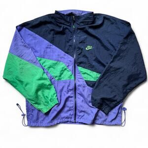 Vintage Nike 90s Colorblock Light Jacket Windbreaker Purple Green Blue Swoosh XL